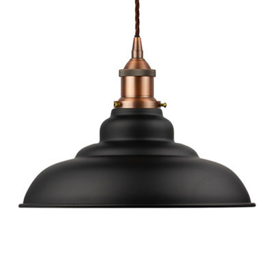 Matt Black St Edmund's Painted Dome Pendant Light With Matt Antique Copper Lamp Holder And Brown Twisted Cable - Se Home - image 1