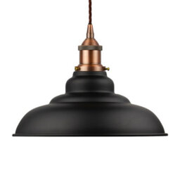 Matt Black St Edmund's Painted Dome Pendant Light With Matt Antique Copper Lamp Holder And Brown Twisted Cable - Se Home - thumbnail 1