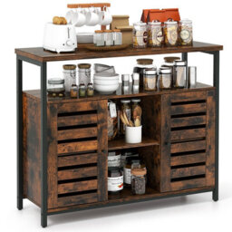 Costway Kitchen Buffet Cabinet Industrial Sideboard W/ Slatted Door & 3 Adjustable Shelves - thumbnail 2