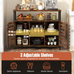 Costway Kitchen Buffet Cabinet Industrial Sideboard W/ Slatted Door & 3 Adjustable Shelves - thumbnail 5