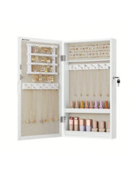 Songmics  Wall-Mounted Jewellery Cabinet, Mirror With Storage, Lockable Mirrored Cabinet, Jewellery Organiser With Mirror - thumbnail 7