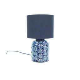 Valuelights Priyah Navy Blue Textured Scallop Effect Ceramic Table Lamp With Drum Shade - thumbnail 2