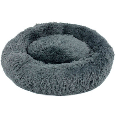 Actiaspet Dog Cat Bed Fluffy Donut Kitten Puppy Pet Cushion Calming Mattress M (Dark Grey) - image 1