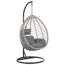 Beliani Hanging Chair With Stand Tollo Pe Rattan Grey - thumbnail 1