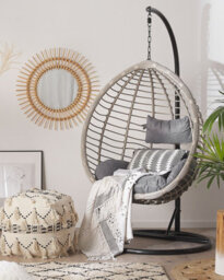 Beliani Hanging Chair With Stand Tollo Pe Rattan Grey - thumbnail 2