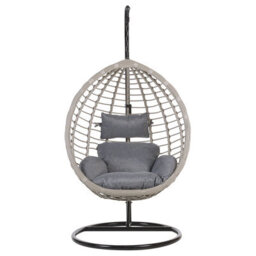 Beliani Hanging Chair With Stand Tollo Pe Rattan Grey - thumbnail 4