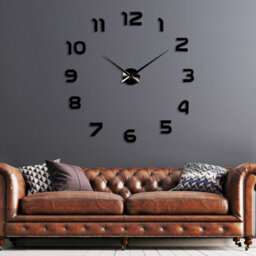 Black Frameless 3D Giant Wall Clock Stick-On Wall Clock For Modern Decor English Numbers