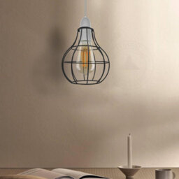 Metal Black Wire Cage Ceiling Light Shade Easy Fit Lamp Shade, Ceiling Hanging Indoor Pendant Light Lampshade (Black) - thumbnail 2