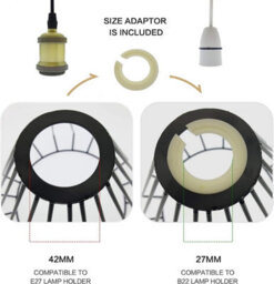 Metal Black Wire Cage Ceiling Light Shade Easy Fit Lamp Shade, Ceiling Hanging Indoor Pendant Light Lampshade (Black) - thumbnail 5