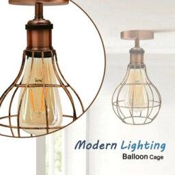 Metal Black Wire Cage Ceiling Light Shade Easy Fit Lamp Shade, Ceiling Hanging Indoor Pendant Light Lampshade (Black) - thumbnail 8