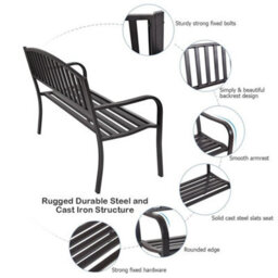 Outdoor Patio Loveseat Bench Steel Garden Bench With High Backrest - thumbnail 4