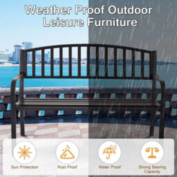 Outdoor Patio Loveseat Bench Steel Garden Bench With High Backrest - thumbnail 3
