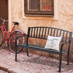 Outdoor Patio Loveseat Bench Steel Garden Bench With High Backrest - thumbnail 6