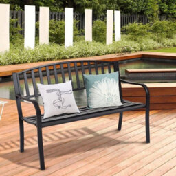 Outdoor Patio Loveseat Bench Steel Garden Bench With High Backrest - thumbnail 1