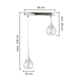 Luminosa Lighting Luminosa Lacrima Bar Pendant Ceiling Light Silver Transparent Glass Shade 2X E27 - thumbnail 2