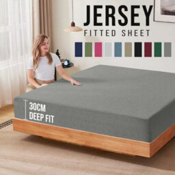Ameha Silver Jersey Fitted Sheets King Size Extra Deep 30Cm Bed Sheets Anti Allergic Cotton Fitted Bedsheet 150 X 200 Cm