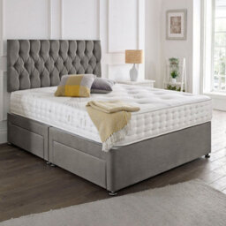 Dining Tables Beirut Matching Headboard Divan Set, 2 Drawer On Same Side With Sprung 1500 Comfort Mattress - Plush Grey - Double - thumbnail 1