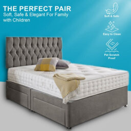 Dining Tables Beirut Matching Headboard Divan Set, 2 Drawer On Same Side With Sprung 1500 Comfort Mattress - Plush Grey - Double - thumbnail 2