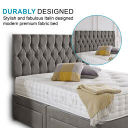 Dining Tables Beirut Matching Headboard Divan Set, 2 Drawer On Same Side With Sprung 1500 Comfort Mattress - Plush Grey - Double - thumbnail 3