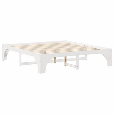 Berkfield Stylish Floor Bed Frame With Storage White Solid Pine Wood