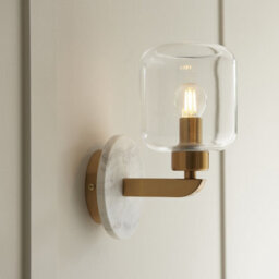 Luminosa Lighting Luminosa Travi Wall Lamp White Volakas Marble, Vintage Brass & Clear Glass E14 - thumbnail 3