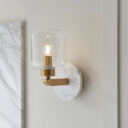 Luminosa Lighting Luminosa Travi Wall Lamp White Volakas Marble, Vintage Brass & Clear Glass E14 - thumbnail 2