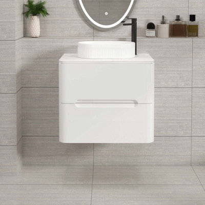 Royal Bathrooms Venice 600mm Gloss White Wall Mounted Bathroom Countertop Vanity Unit 2 Drawer With Lyon Basin - image 1