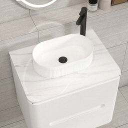 Royal Bathrooms Venice 600mm Gloss White Wall Mounted Bathroom Countertop Vanity Unit 2 Drawer With Lyon Basin - thumbnail 6