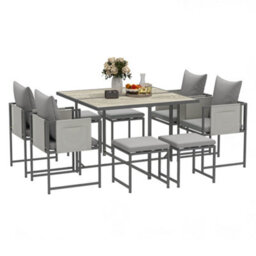 Outsunny 8 Seater Garden Dining Set, Cube Garden Furniture With Cushions - thumbnail 2