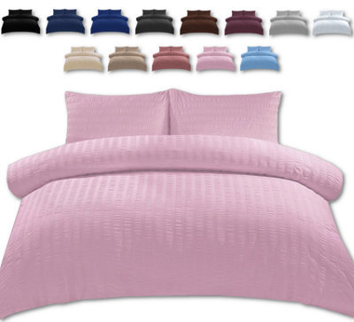 TheWhiteWater Limited Duvet Cover Set Seersucker Single/double/king/super King Bedding Set - Duvet Cover + Matching Pillowcase - Pink - image 1