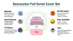 TheWhiteWater Limited Duvet Cover Set Seersucker Single/double/king/super King Bedding Set - Duvet Cover + Matching Pillowcase - Pink - thumbnail 5