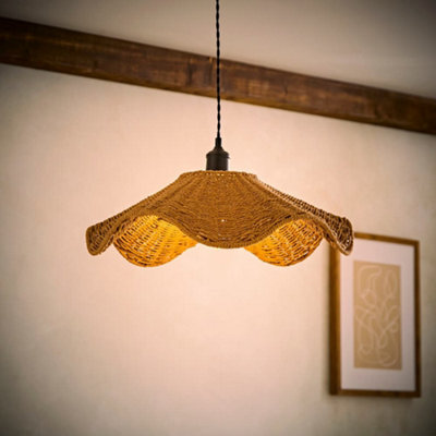 Valuelights Loretta Natural Wicker Wave Easy Fit Pendant Light Shade And Bulb - image 1