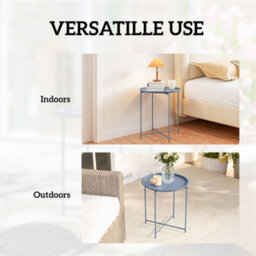 Outsunny 46Cm Round Garden Table Side Table With Removable Tray, Blue Grey - thumbnail 7
