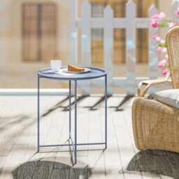 Outsunny 46Cm Round Garden Table Side Table With Removable Tray, Blue Grey - thumbnail 8
