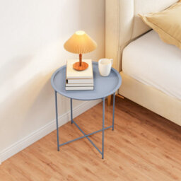 Outsunny 46Cm Round Garden Table Side Table With Removable Tray, Blue Grey - thumbnail 9