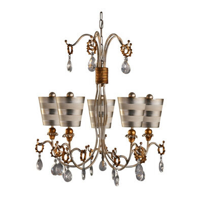 Elegant 5 Bulb Chandelier Pendant Light In Silver And Cream Patina With Led E27 40W Bulbs