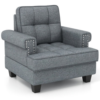 Costway Modern Accent Armchair Tufted Upholstered Linen Club Chair With Extra Pillow - image 1