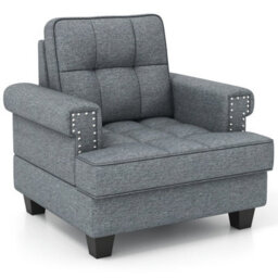 Costway Modern Accent Armchair Tufted Upholstered Linen Club Chair With Extra Pillow