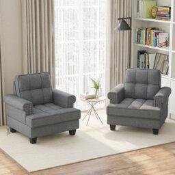 Costway Modern Accent Armchair Tufted Upholstered Linen Club Chair With Extra Pillow - thumbnail 5