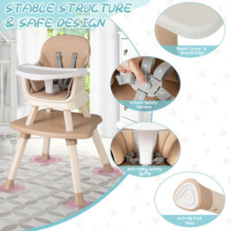 Costway 6-In-1 Baby High Chair Convertible Infant Feeding Chair-Khaki - thumbnail 6