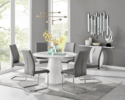 Furniturebox Uk Palma White High Gloss Round Dining Table & 6 Grey Lorenzo Chairs - image 1