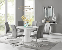 Furniturebox Uk Palma White High Gloss Round Dining Table & 6 Grey Lorenzo Chairs - thumbnail 1