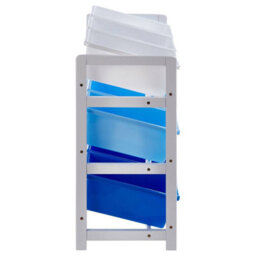 Orsina Sleek Three Tier White And Blue Storage Unit, Angled Buckets Storage Unit For Kids Room, Slim Storage Boxes - thumbnail 3