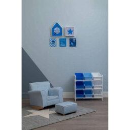 Orsina Sleek Three Tier White And Blue Storage Unit, Angled Buckets Storage Unit For Kids Room, Slim Storage Boxes - thumbnail 6