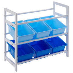 Orsina Sleek Three Tier White And Blue Storage Unit, Angled Buckets Storage Unit For Kids Room, Slim Storage Boxes - thumbnail 5