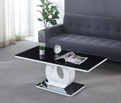 Modernique White Gloss Finish Black Tempered Glass Top Coffee Table - image 1