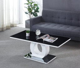 Modernique White Gloss Finish Black Tempered Glass Top Coffee Table - thumbnail 1