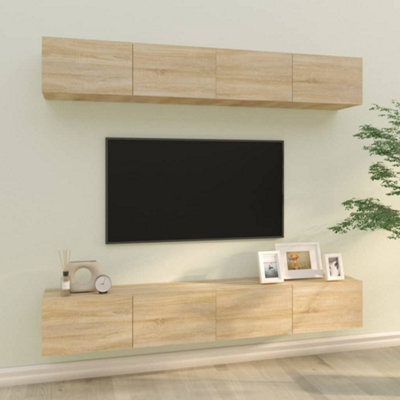 Berkfield Wall Tv Cabinets 4 Pcs Sonoma Oak 100X30X30 Cm - image 1