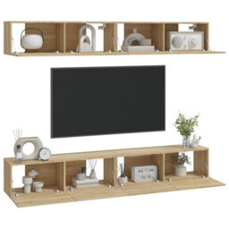 Berkfield Wall Tv Cabinets 4 Pcs Sonoma Oak 100X30X30 Cm - thumbnail 3