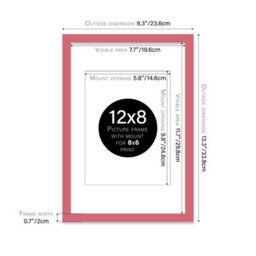 "12X8"" Pink Frame With Mount For 8X6"" Pictures 20mm Thin Edge Portrait And Landscape Display With Wall Hooks And Kickstand" - thumbnail 2